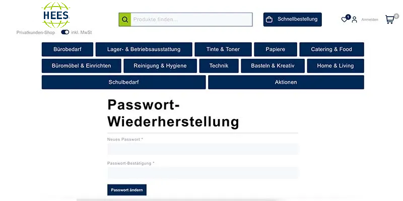 Passwort Widerherstellung E-Mail eintragen