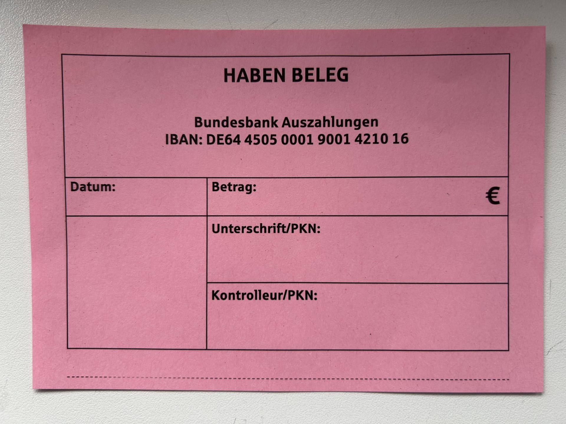 Beleg "HABEN Bundesbank", DIN A6 quer