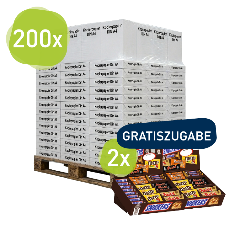 Palette Navigator Kopierpapier Din A4 80g + 2 Mars Schokoriegel-Displays