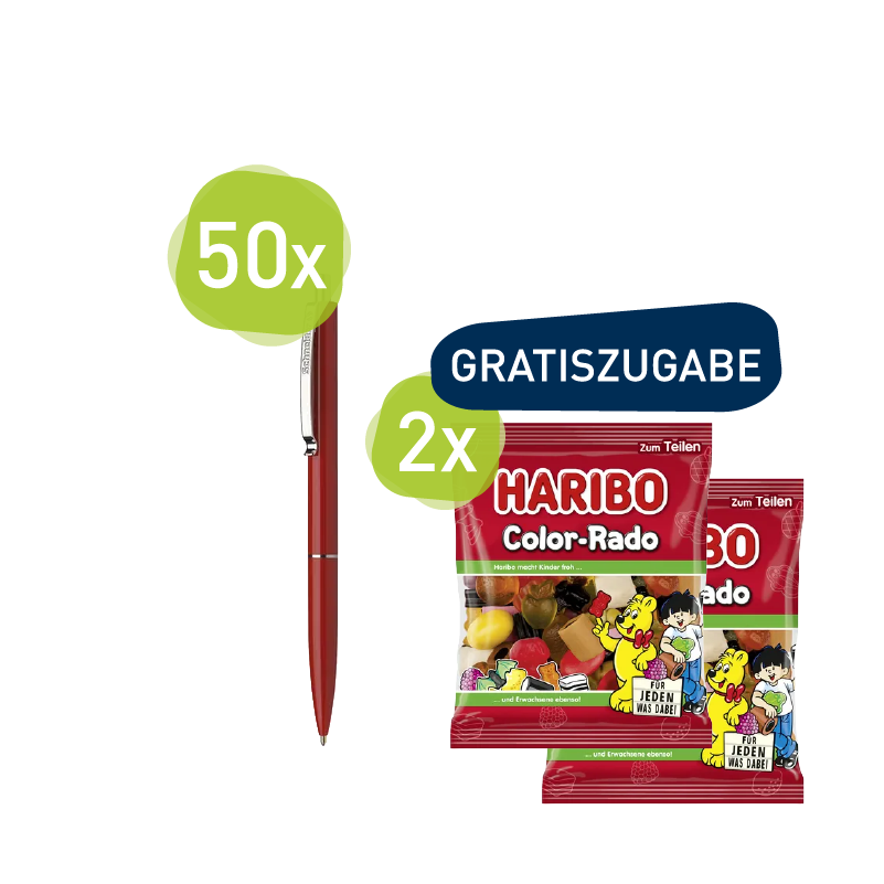 Schneider Kugelschreiber K15 M rot + Haribo Fruchtgummi Color-Rado 175g