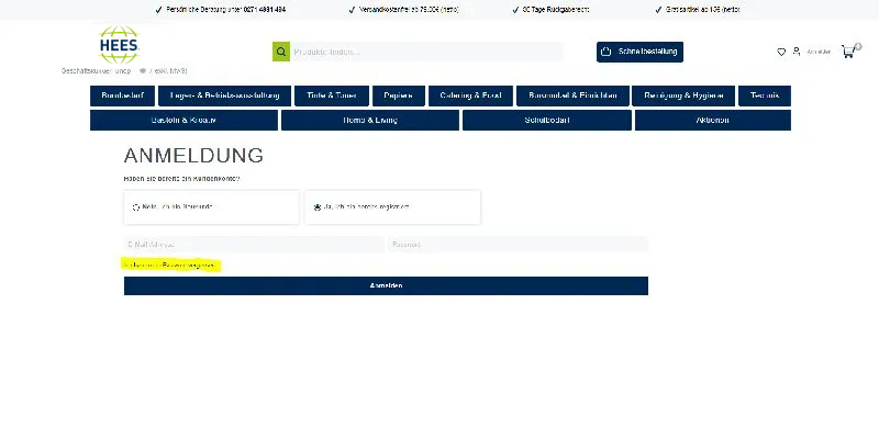 Anmeldung passwort vergessen markiert