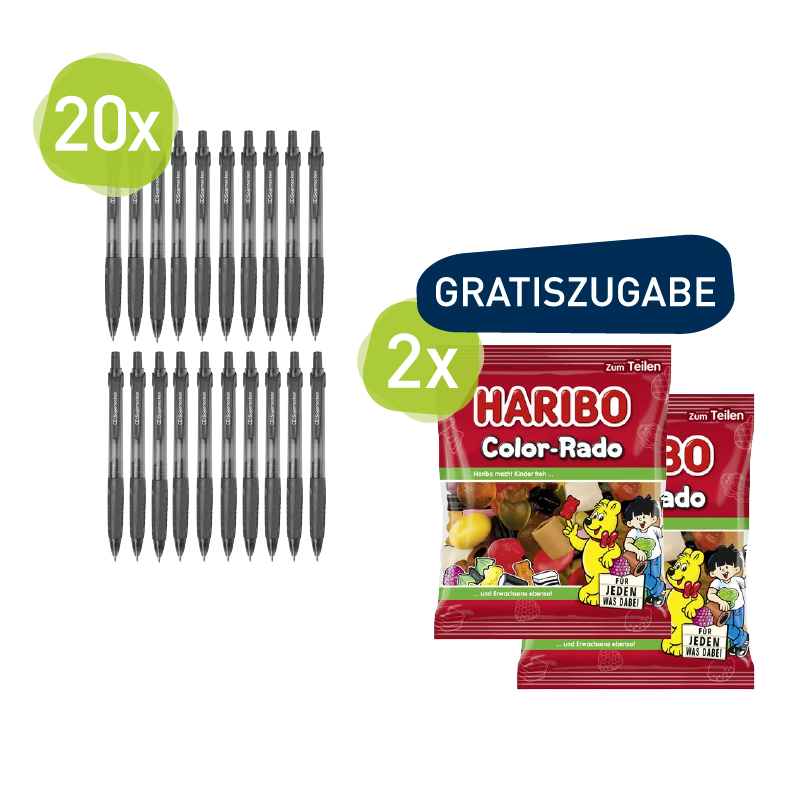 Soennecken Kugelschreiber Nr.180 Druckmechanik M schwarz + Haribo Fruchtgummi Color-Rado 100g