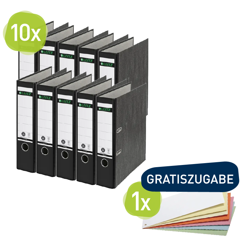 Leitz Ordner DIN A4 80mm schwarz + Soennecken Trennstreifen oeco 10,5x24cm mehrfarbig 100St.
