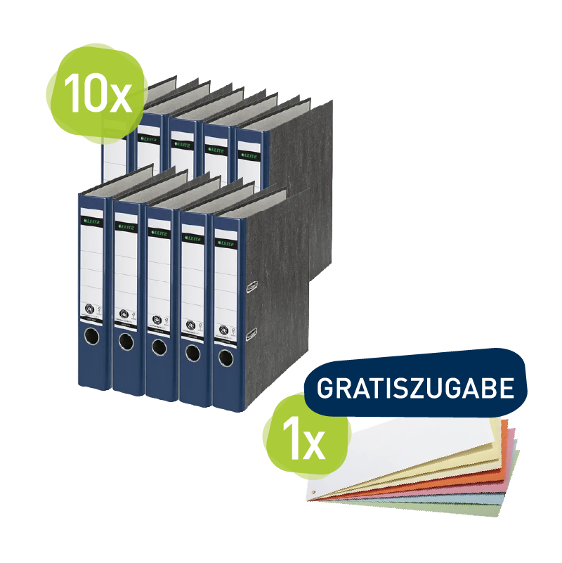 Leitz Ordner DIN A4 52mm schwarz + Soennecken Trennstreifen oeco 10,5x24cm mehrfarbig 100St.