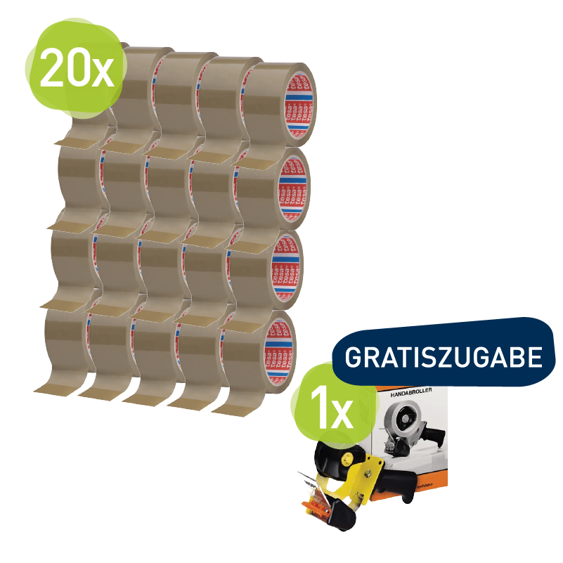 Tesa Packband 66mx50mm braun + Nopi Handabroller aus Metall